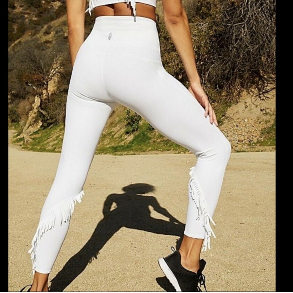 FP Movement by Free People White Fiesta Back‎ Fringe Leggings